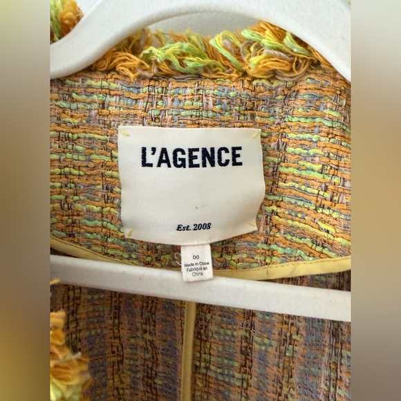 L’AGENCE Tinlee Blazer in Yellow Multi Tweed open front jacket Chanel-like, sz 0 - Picture 14 of 17